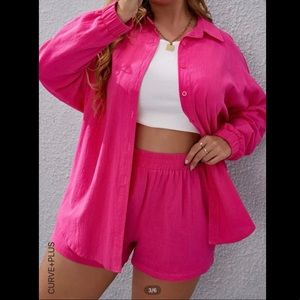 SHEIN Plus Solid Drop Shoulder Blouse and Shorts